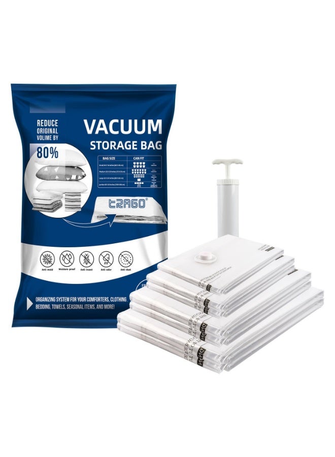 TRAGO Vacuum Storage Bags for Clothes Pack of 7 with Suction Pump & Airtight Valve - Reusable Compression Zipper Space Saver Bags for Travel, Beddings (1 Jumbo, 2 Large, 2 Medium, 2 Small Sealer Bag) - Image 1